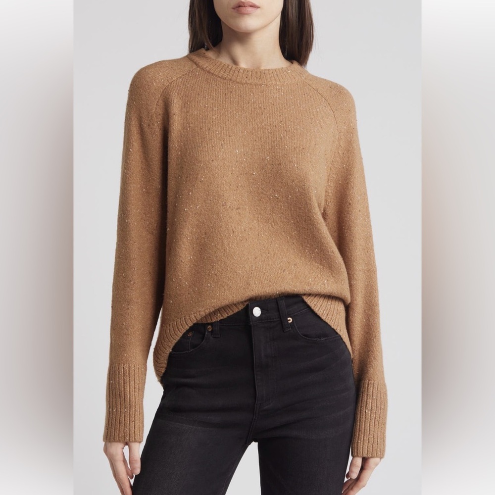 Treasure & Bond Women’s Speckled Tan Crewneck Sweater, Size Small
